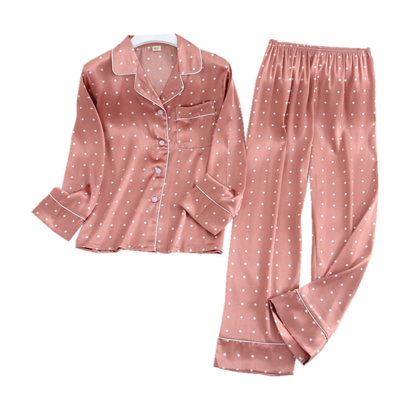 Silk Long Sleeve Pajama Set Multi-Print