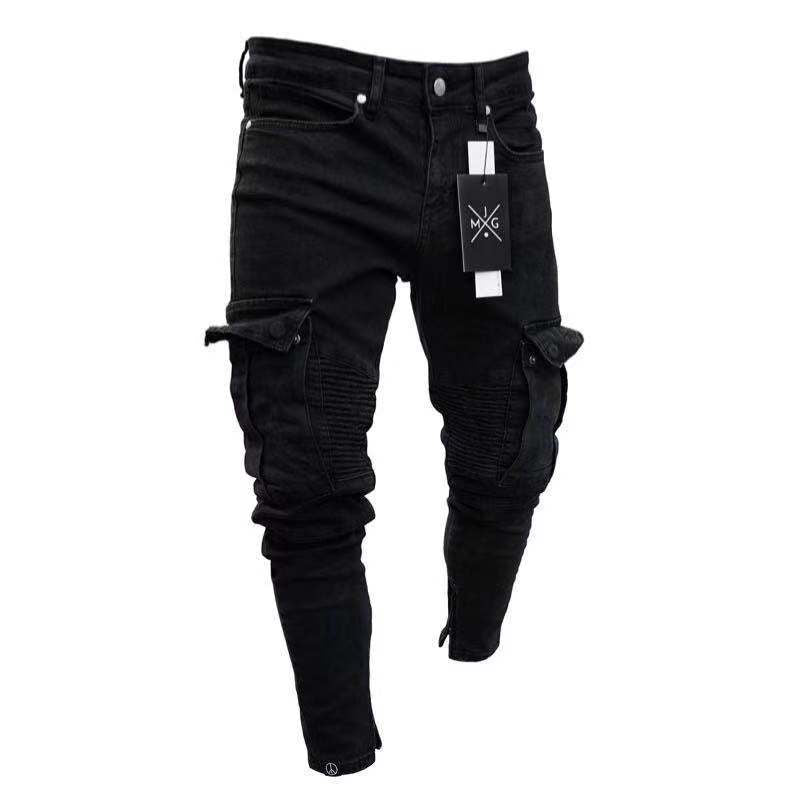 Multi Pockets Denim Mid Waist Cargo Jeans