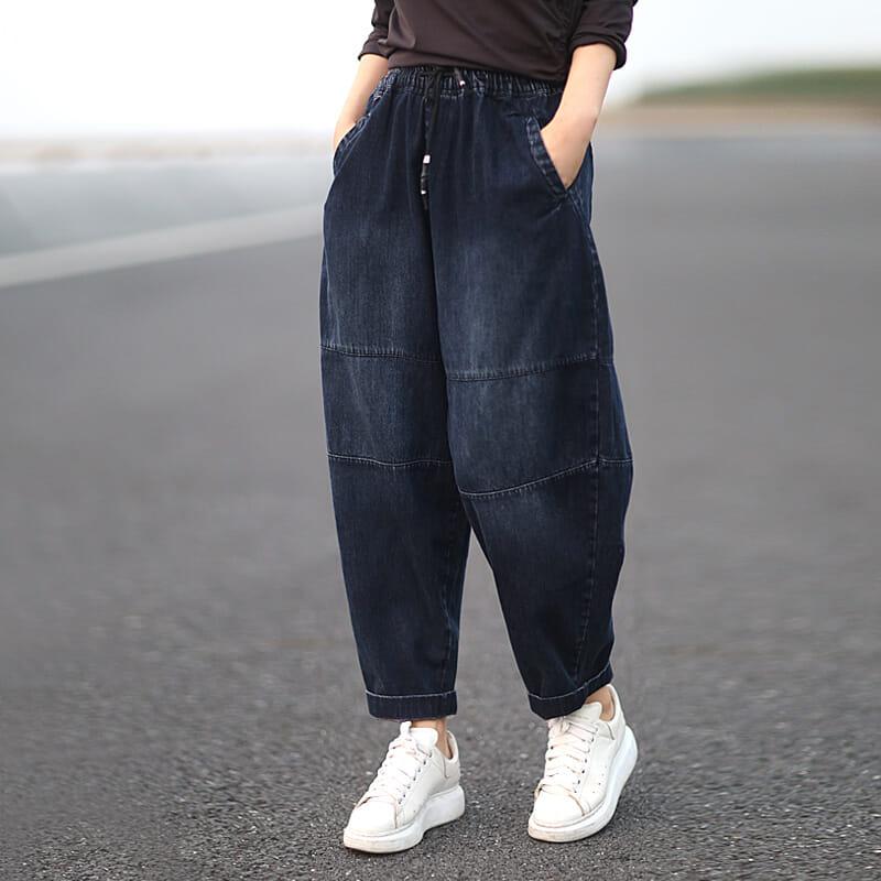 New Arts Style Women Elastic Waist Loose Jeans