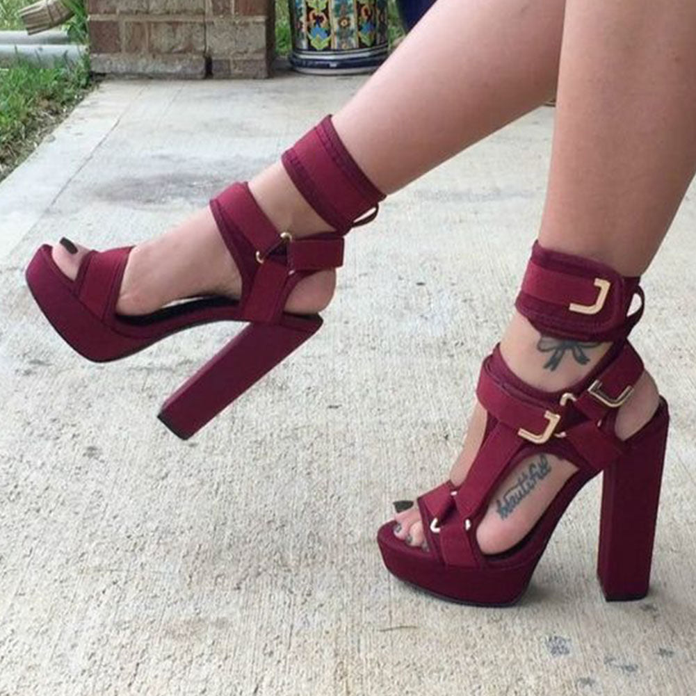 Sexy High Gladiator Ankle-Strap Block Heels