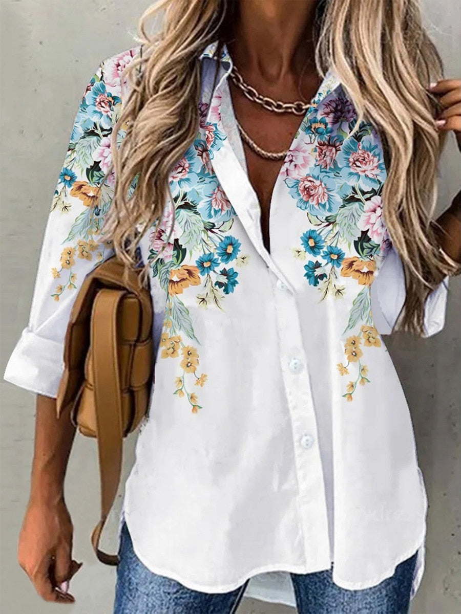 Graphic Button-up Loose Top Multi-Color