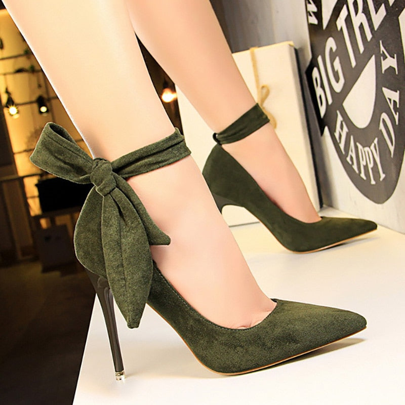 Bow-knot Suede Stiletto High Heels