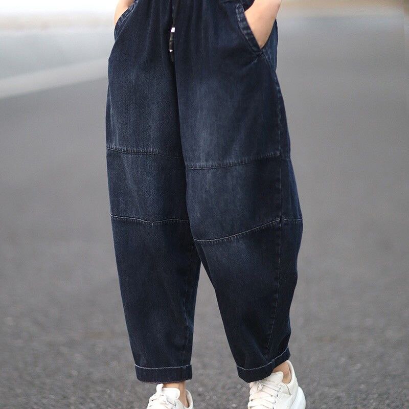 New Arts Style Women Elastic Waist Loose Jeans