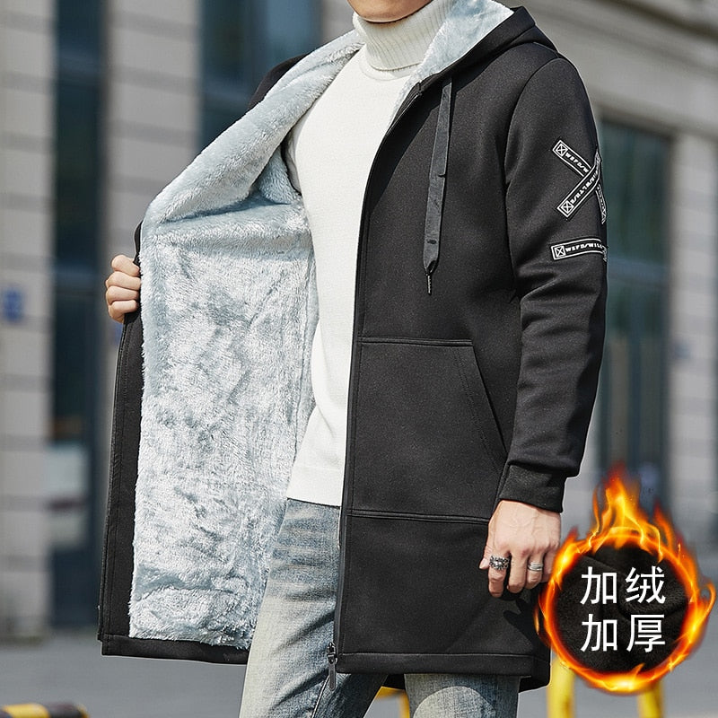 Thick Winter Fleece Hooded Jacket Mens Casual