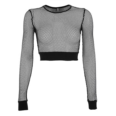 Sexy Mesh Crop Tops Tee Femme Hollow Out Black