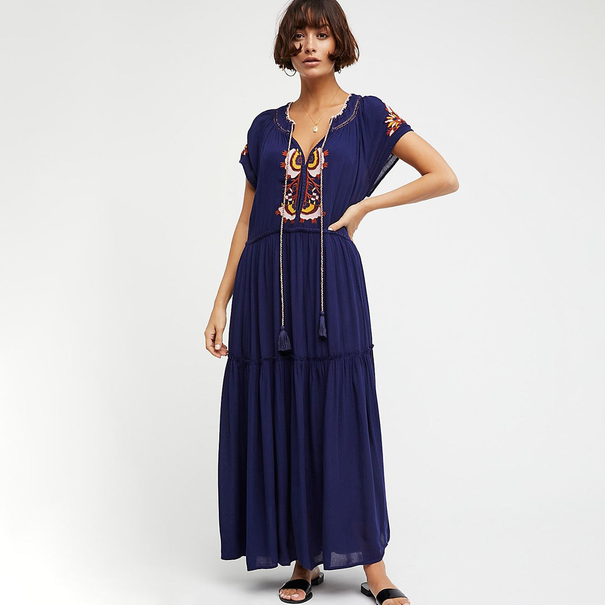 Boho Maxi Embroidery Gypsy Dress