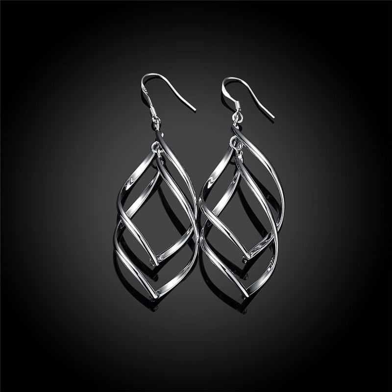 Sterling Silver Geometric Twist Drop Earrings