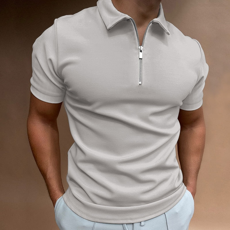 Turn Down Short Sleeve Zippered Casual Shirt