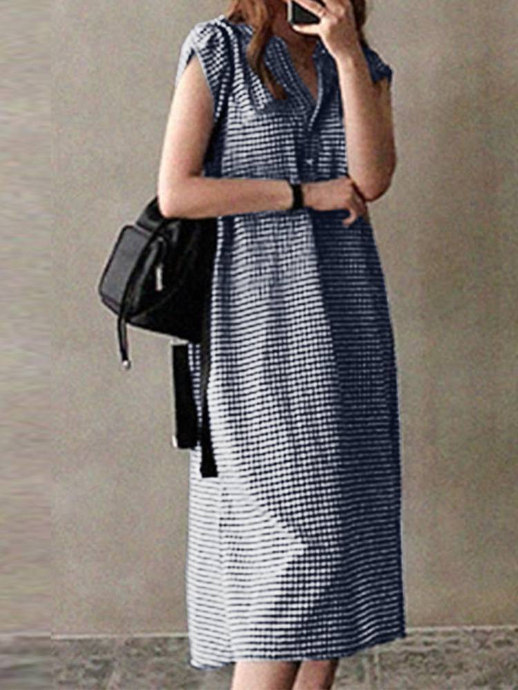 Split Casual Midi Checkered Dress