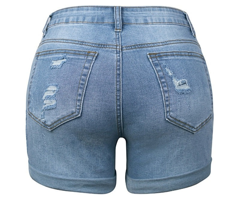 Casual Fashion Loose Hole Jeans Shorts With Pockets