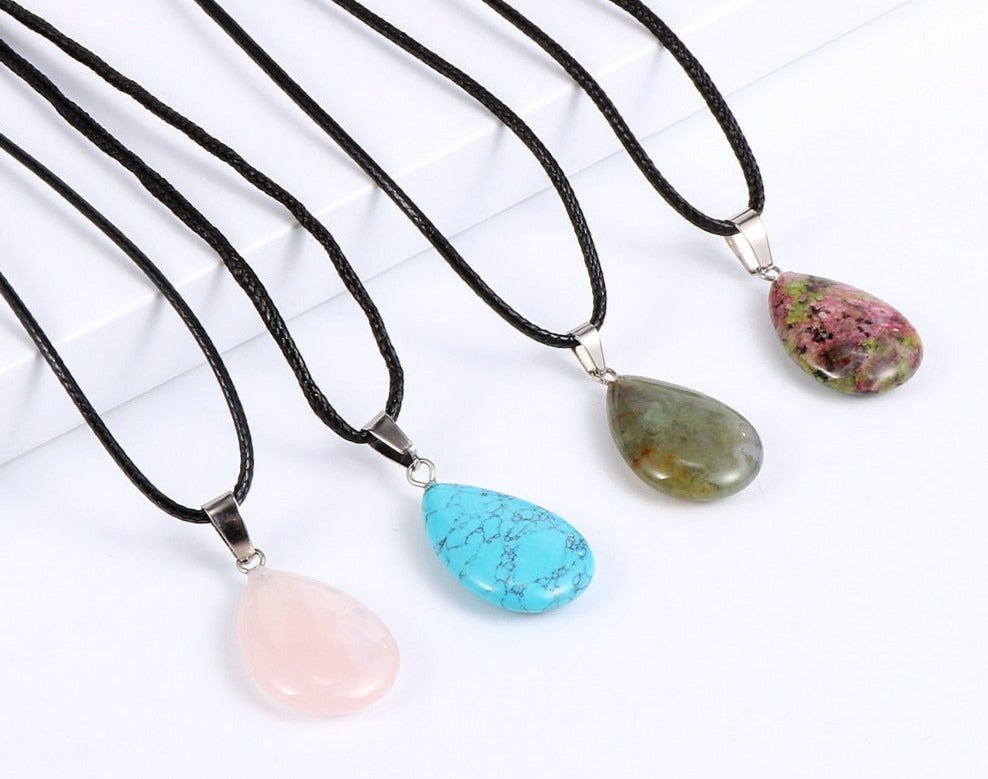 Natural Stone Water Drop Pendant Necklace