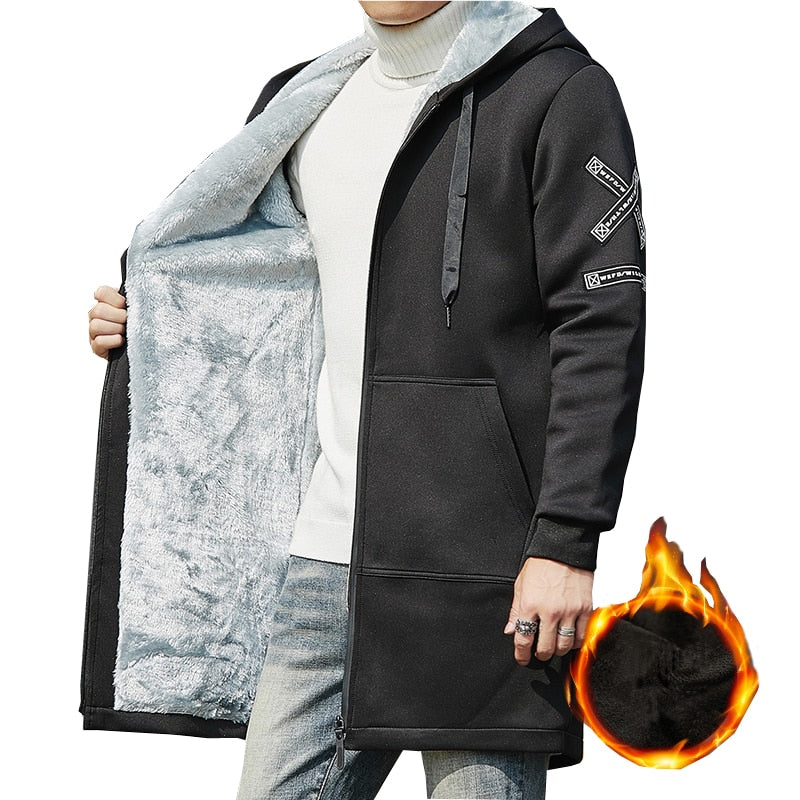 Thick Winter Fleece Hooded Jacket Mens Casual