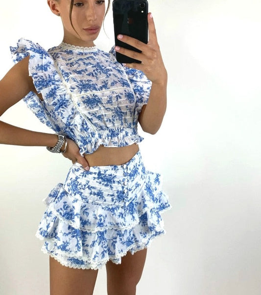 Cropped Top with Ruffled Mini Skort